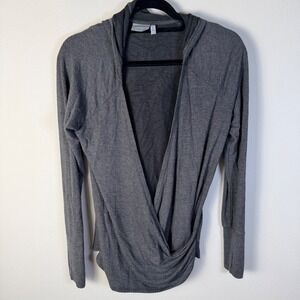Athleta Women M Gray Faux Wrap Hooded Long Sleeve Modal Top Athleisure Elevated